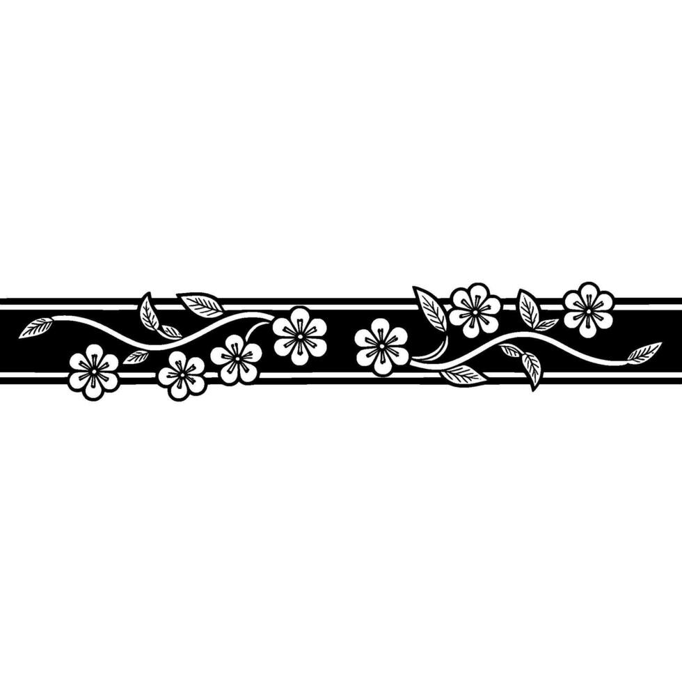Elegant Floral Border, Japanese Inspired - Line vector