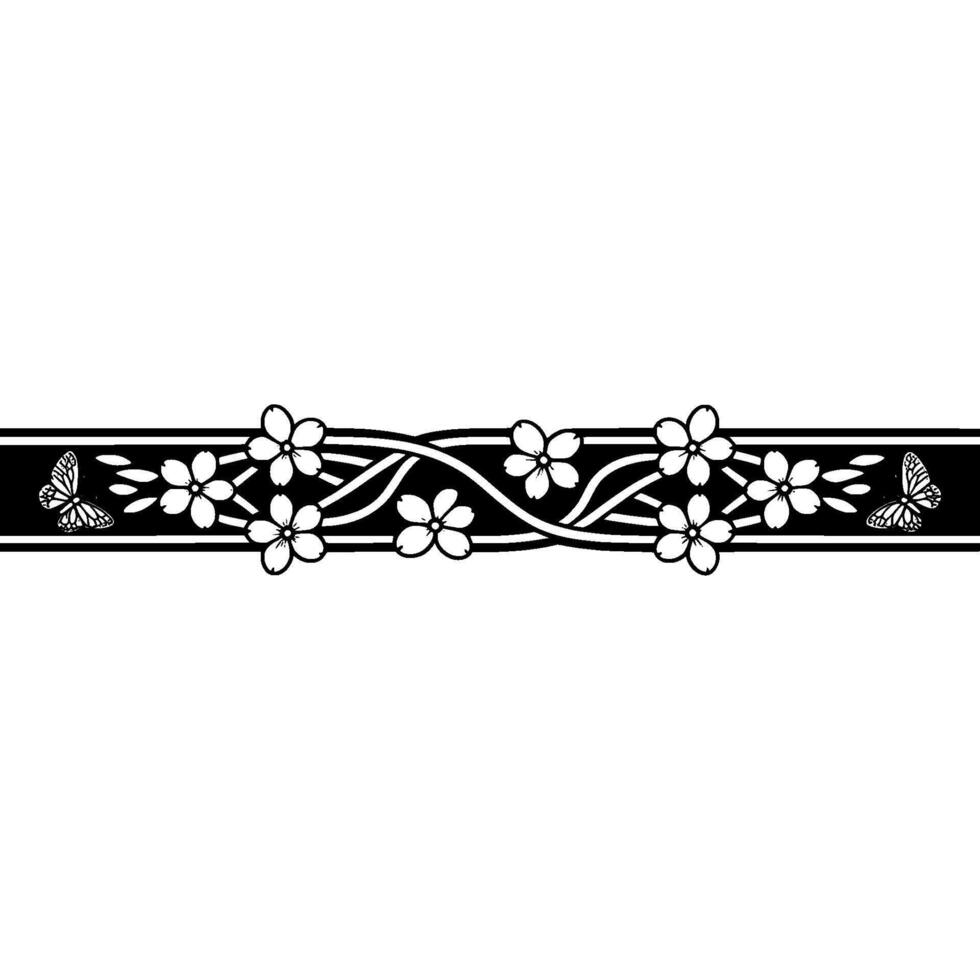 Elegant Japanese Blossom Border, Minimalist, Butterfly vector