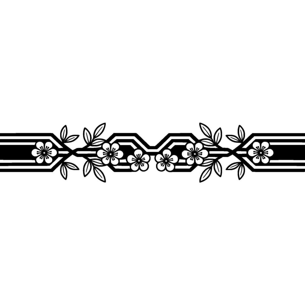 Elegant Japanese Blossom Border, Vintage, Monochrome vector