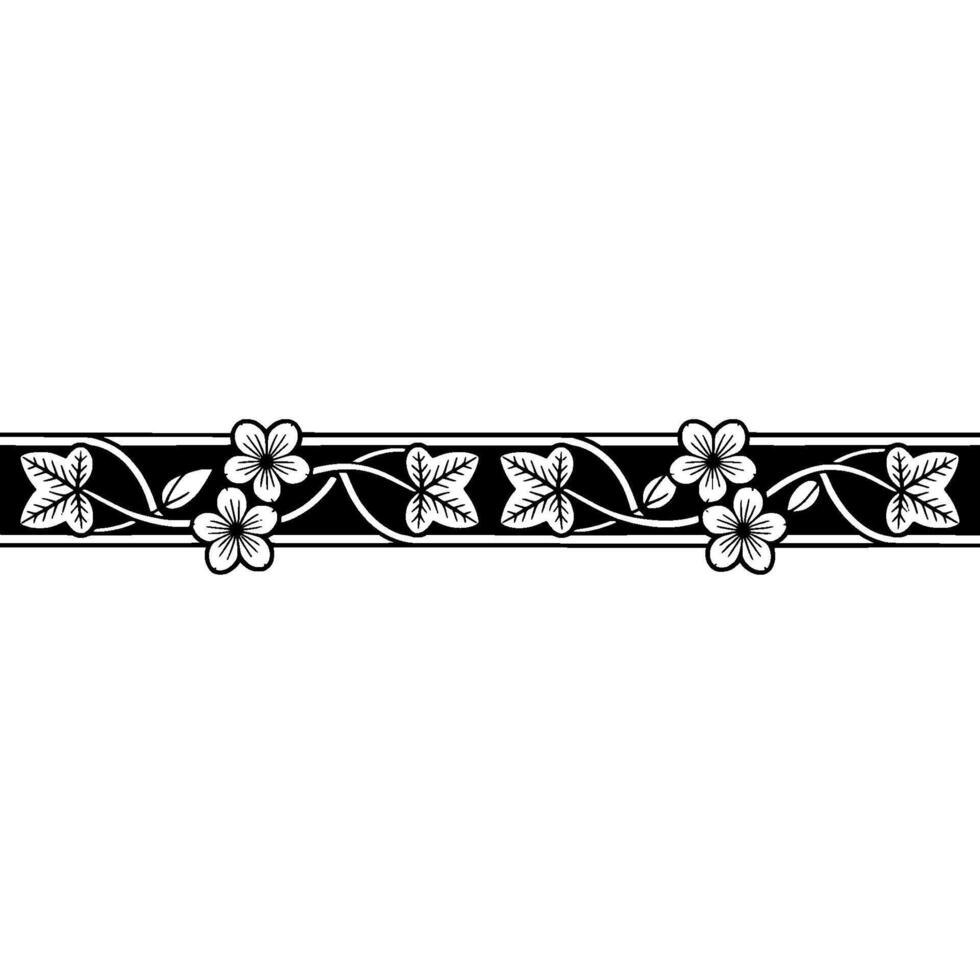 Elegant Black Floral Border, Japanese Inspired, Traditional vector