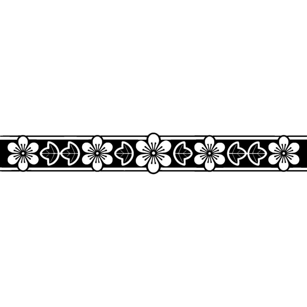 Elegant Black Floral Border, Traditional Japanese, Pattern vector