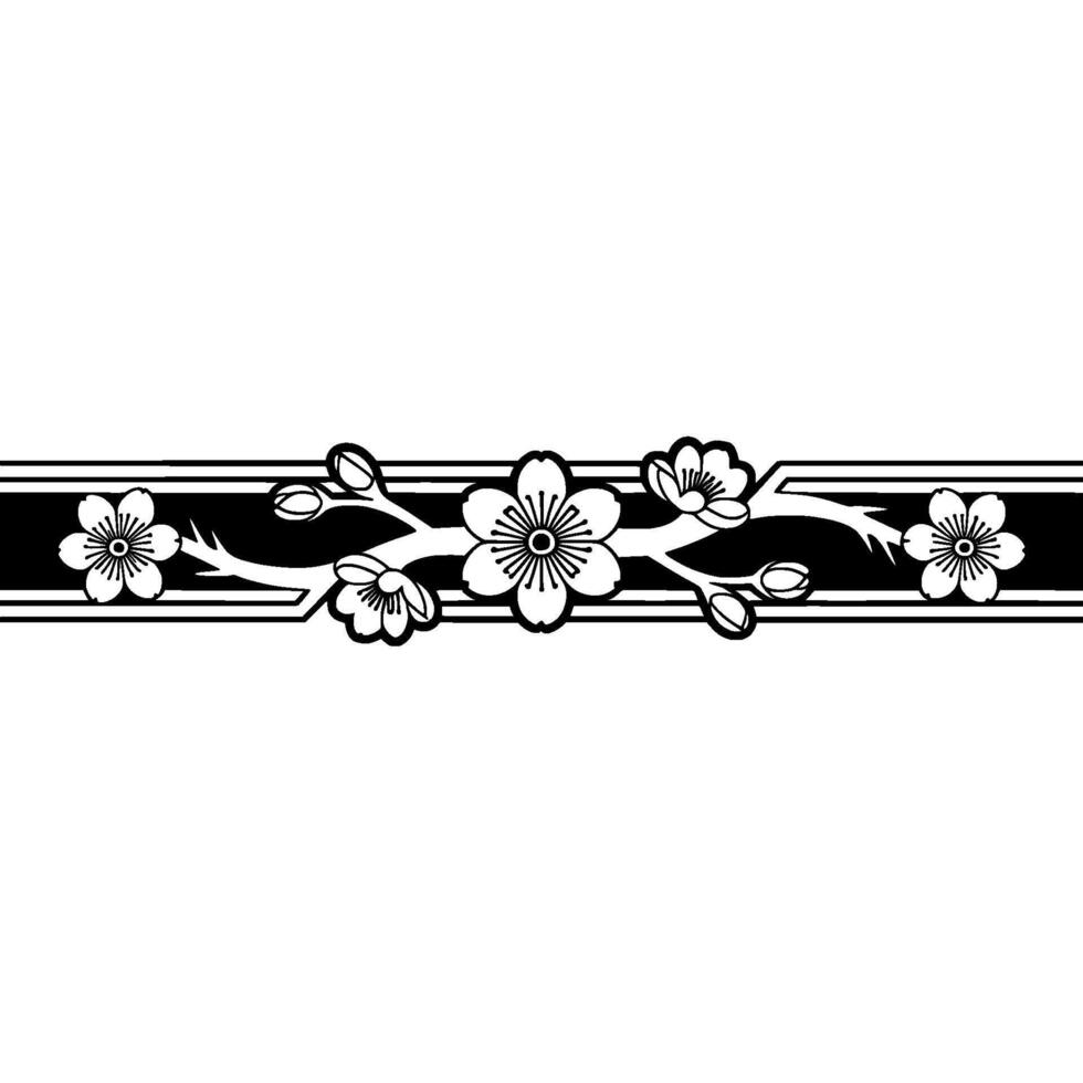 Elegant Japanese Sakura Branch Border, Black and White vector