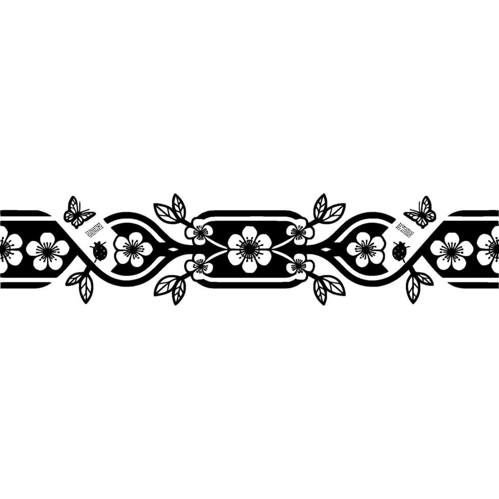 Elegant Floral Border, Japanese Motif, Butterfly Accents vector