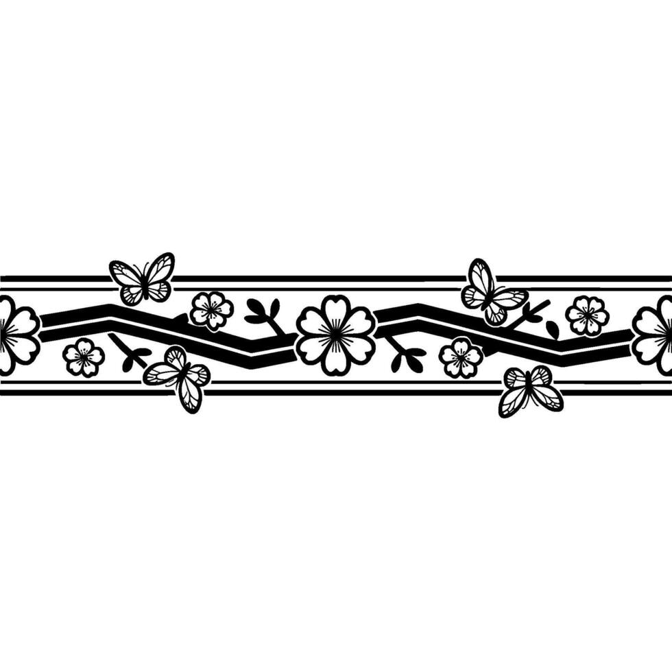 Elegant Floral Border, Delicate Butterfly vector