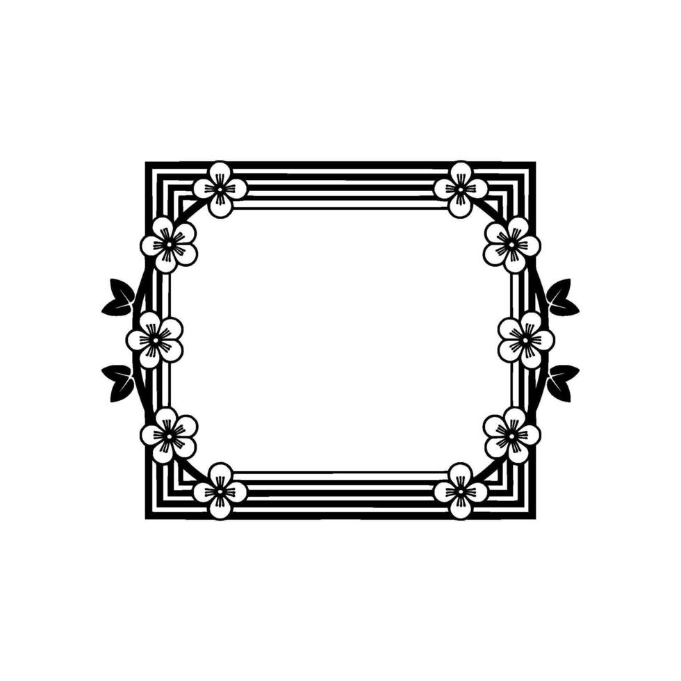 Geometric Floral Frame, Art Deco Style, Outline vector