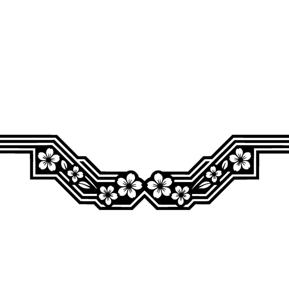 Geometric Blossom Border, Japanese Inspired, Line vector