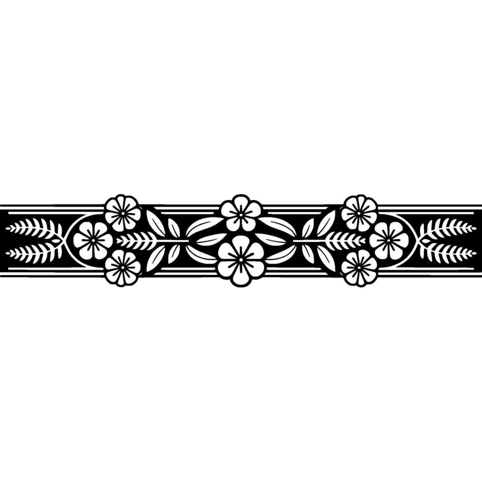 Elegant Japanese Floral Border, Vintage - Lineart vector