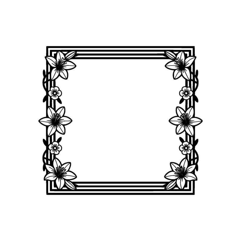 Elegant Floral Square Frame, Black White Botanical vector