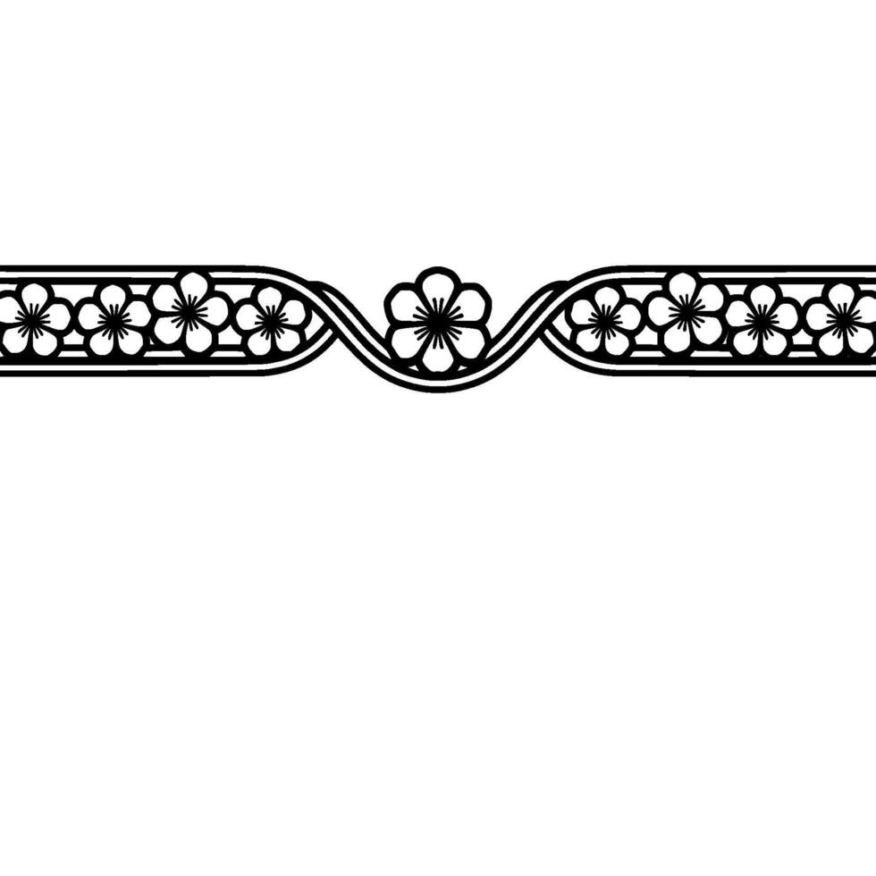Elegant Japanese Blossom Border, Minimalist, Monochrome vector