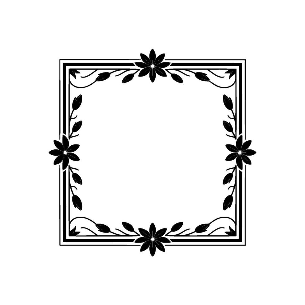 Elegant Floral Square Frame, Vintage, Outline vector