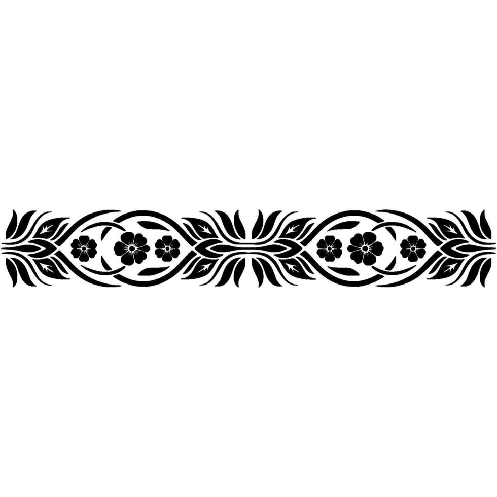 Intricate Floral Border, Stylized Black White - Vintage vector