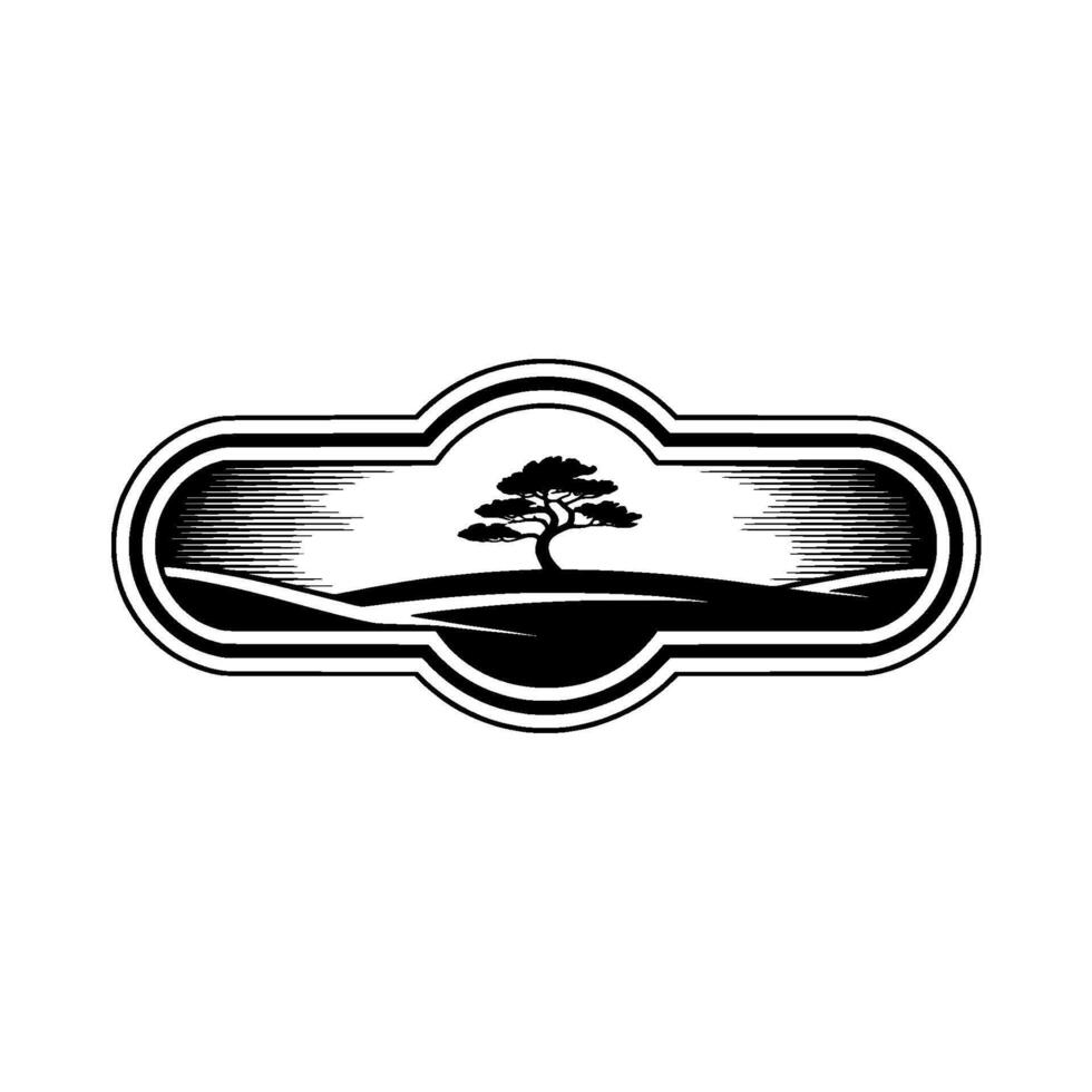 Serene Silhouette Bonsai Tree Landscape Emblem vector