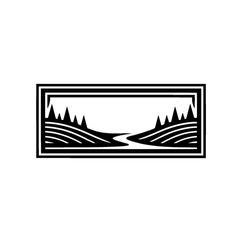 Minimalist Landscape Emblem, Serene Valley Silhouette vector