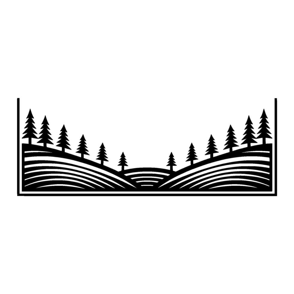 Minimalist Mountainscape Silhouette, Forest Horizon vector