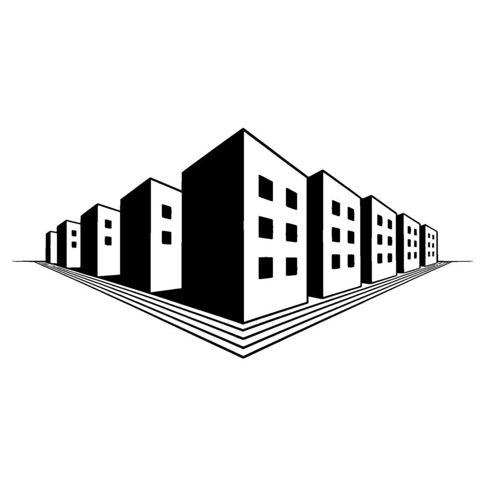 Geometric Cityscape, Linear Perspective, Minimalist vector