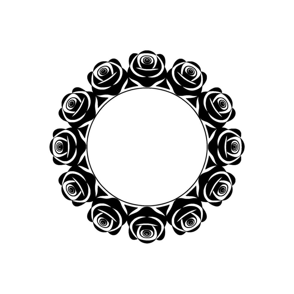 Elegant Black Rose Circular Frame, Minimalist vector