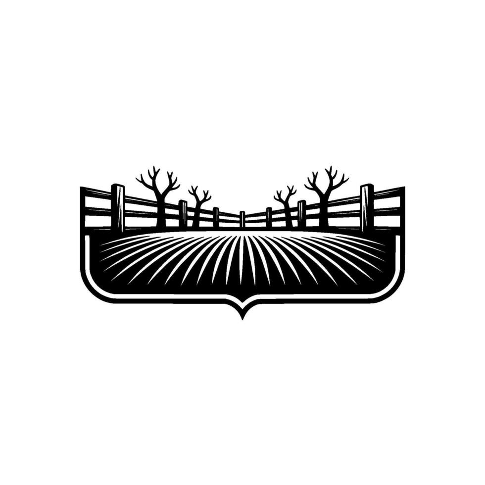 Rustic Farm Emblem, Vintage Landscape Illustration, Agriculture vector