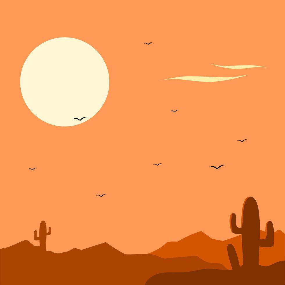 Desert landscape illustration with cactus. Can be used for wallpaper and background vector