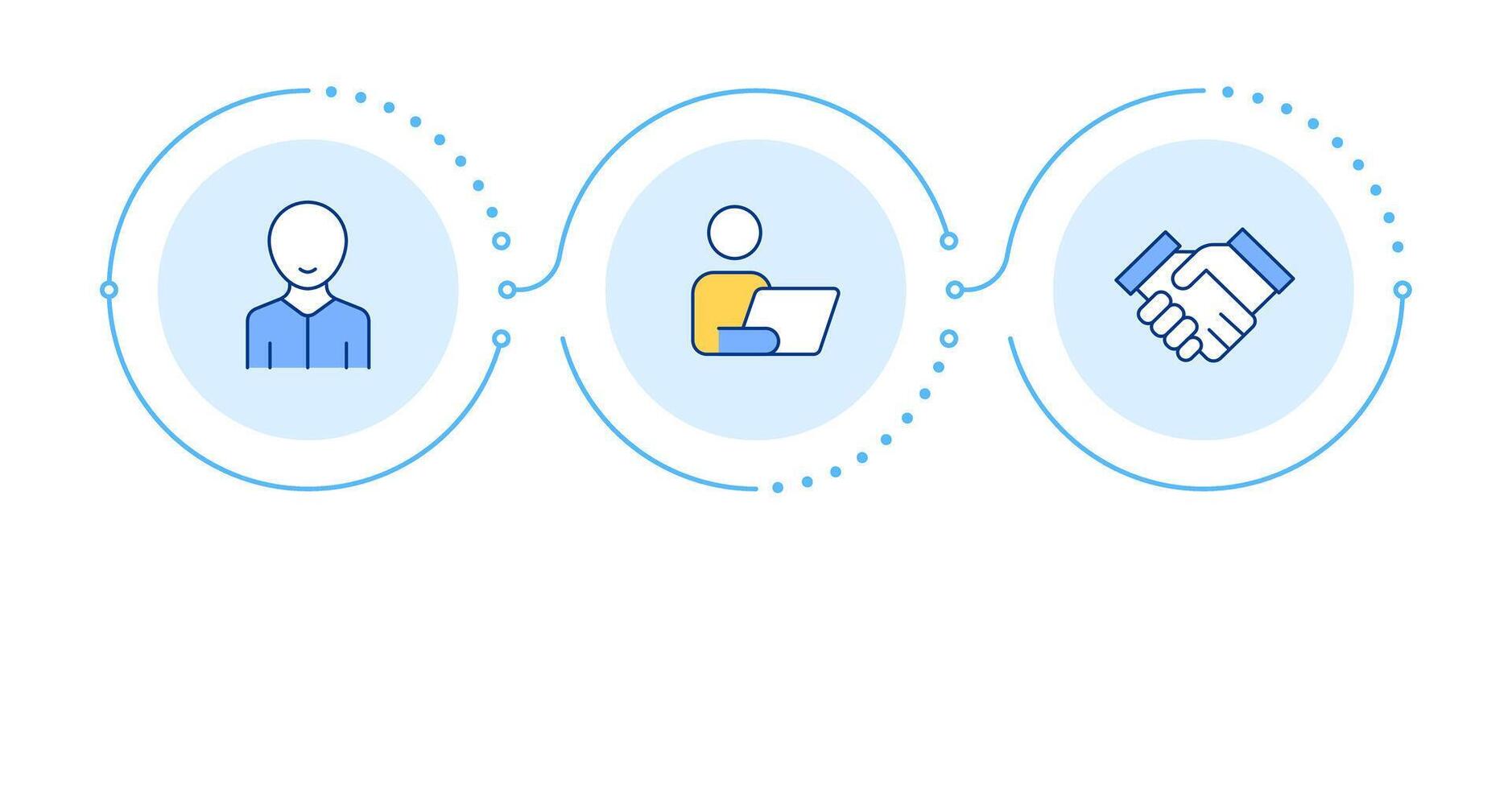 Job attitude examples infographic 3 steps. Remote work, technology. Flow chart infochart. Partnership, agreement. Editable info graphics icons vector