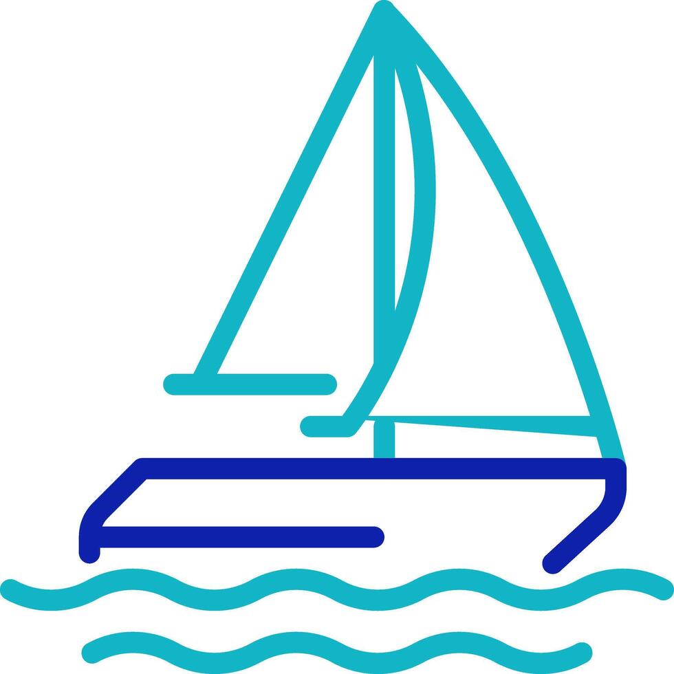 Sailing ship pixel perfect two color line icon. Yacht on journey. Travelling by sailboat. Maritime transport bicolor outline symbol. Duotone linear pictogram. Isolated illustration. Editable stroke vector
