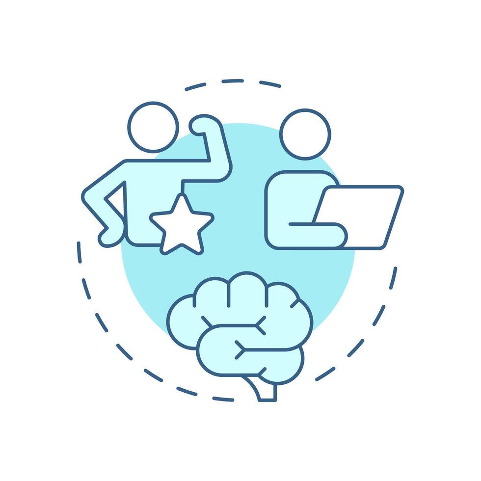 Job involvement soft blue concept icon. Remote work. Professional growth, problem solving. Round shape line illustration. Abstract idea. Graphic design. Easy to use in article, blog post vector