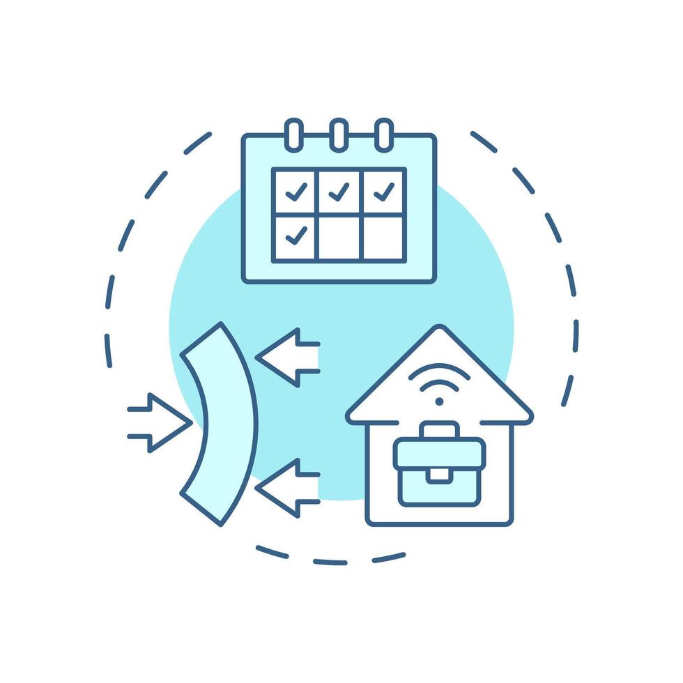 Flexible work schedules soft blue concept icon. Monthly planner, calender. Remote employment. Round shape line illustration. Abstract idea. Graphic design. Easy to use in article, blog post vector