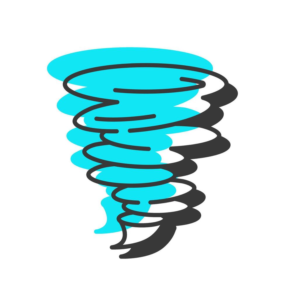 Tornado offset shadow line icon. Violently rotating column of air. Environmental disaster warning. Danger. Bold outline symbol with solid blue fill. Modern flat illustration. Editable stroke vector