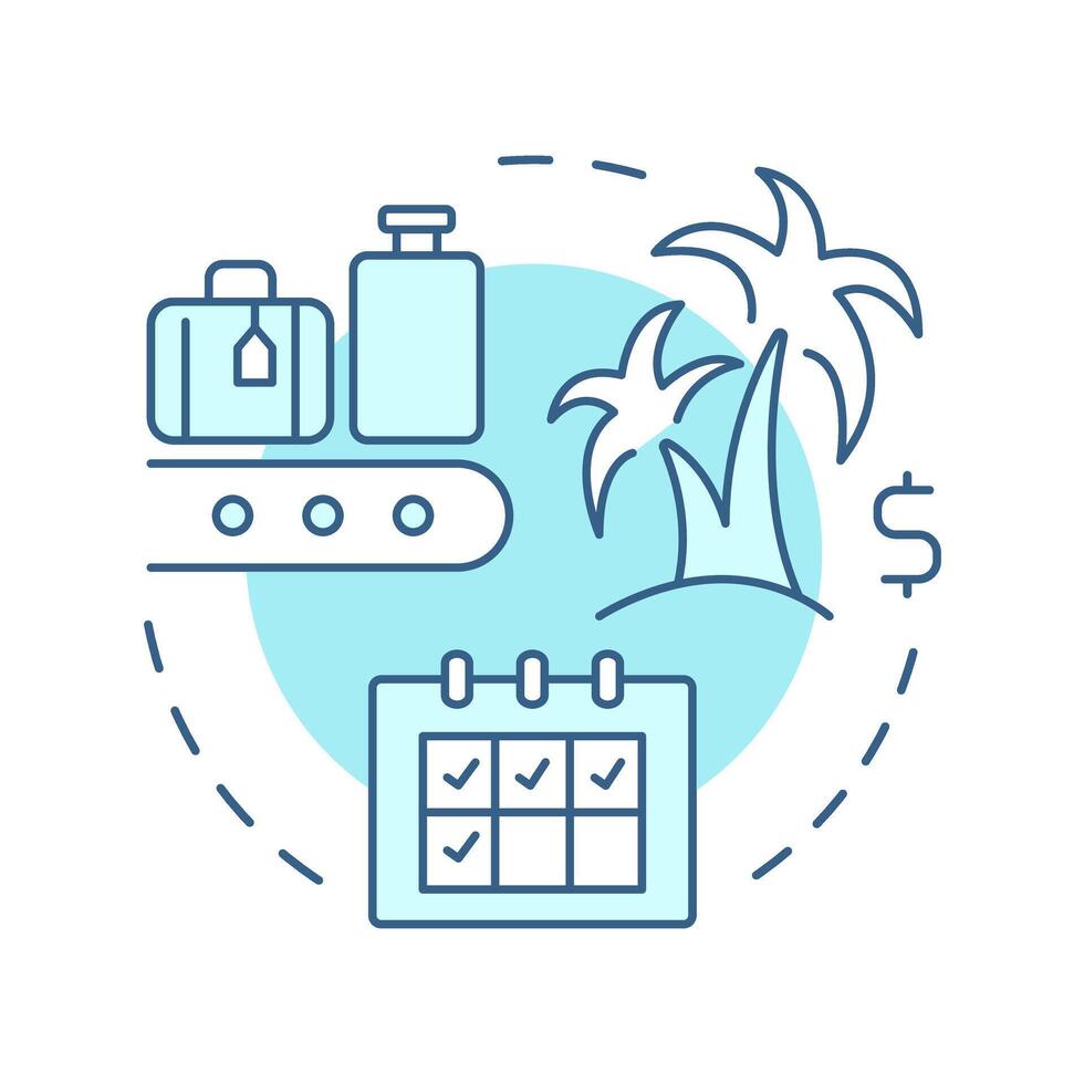 Paid time off soft blue concept icon. Vacation, travelling. Resort, tourism. Monthly planner. Round shape line illustration. Abstract idea. Graphic design. Easy to use in article, blog post vector