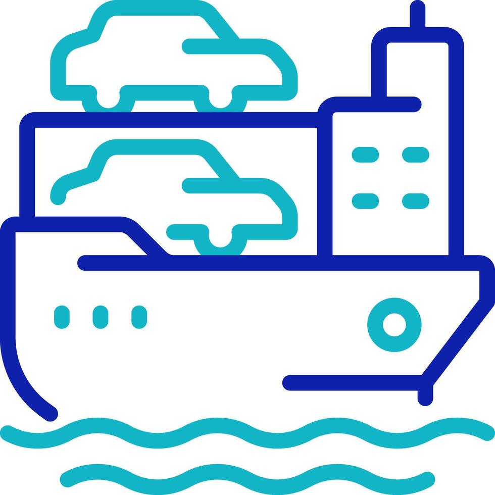 Car carrier pixel perfect two color line icon. Vessel transporting autos by sea. Maritime shipment service bicolor outline symbol. Duotone linear pictogram. Isolated illustration. Editable stroke vector