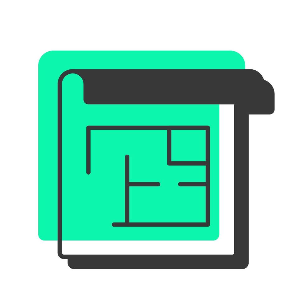 Floor plan offset shadow line icon. Apartment drawing showing arrangement of rooms. Building blueprint. Bold outline symbol with solid green fill. Modern flat illustration. Editable stroke vector