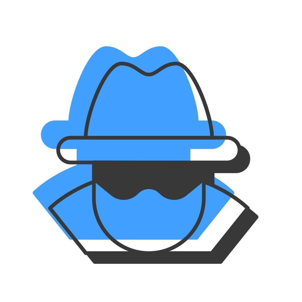 Anonymous offset shadow line icon. Suspicious person with sunglasses and hat. Incognito mode. Security. Bold outline symbol with solid blue fill. Modern flat illustration. Editable stroke vector