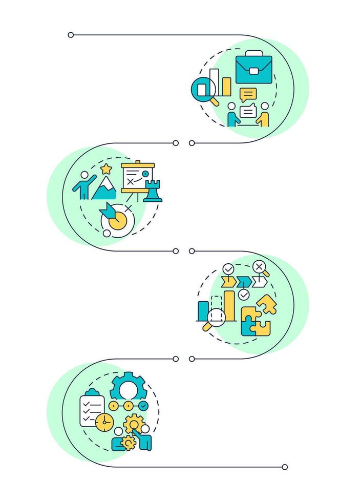 Stages of gap analysis infographic vertical sequence. Business data. Performance development. Visualization infochart with 4 steps. Circles workflow vector