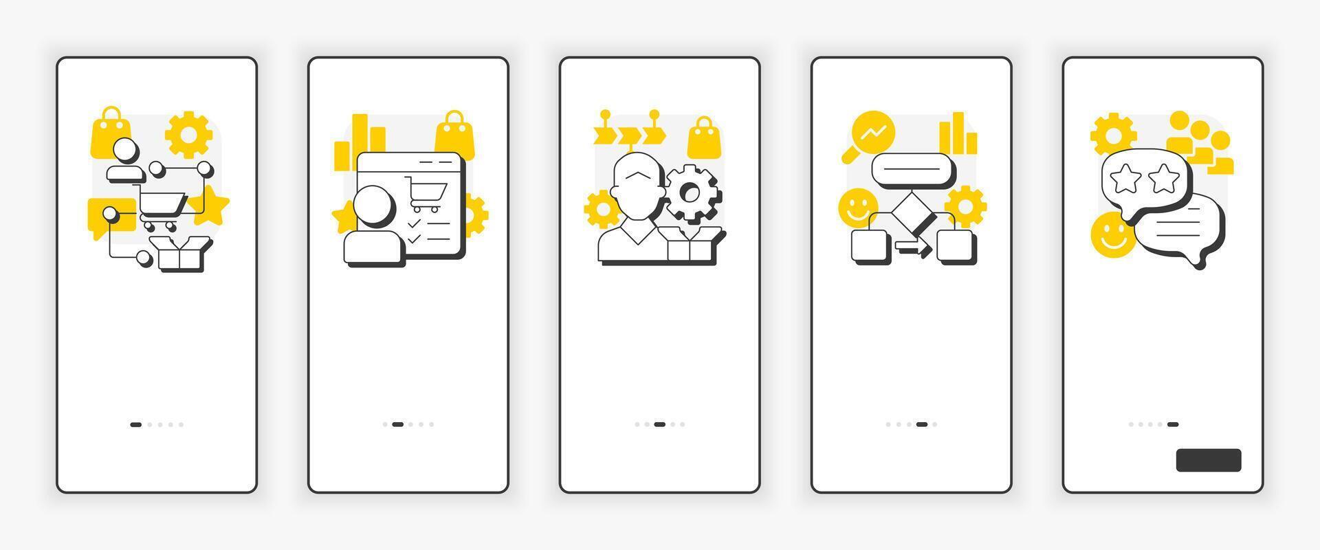 Gap analysis tools mobile onboarding screen. Corporate performance improvement UX UI illustration. Flat outline style icons with yellow accent vector