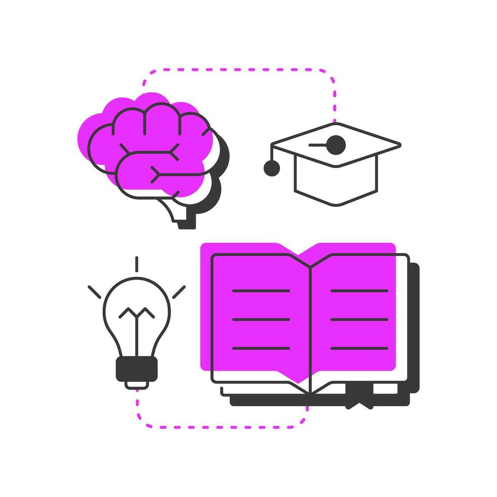 Knowledge modern linear concept icon. Information, tools and training. ADKAR model. Business development strategy. Flat outline elements connected with dotted lines. Creative visual. Easy to edit vector