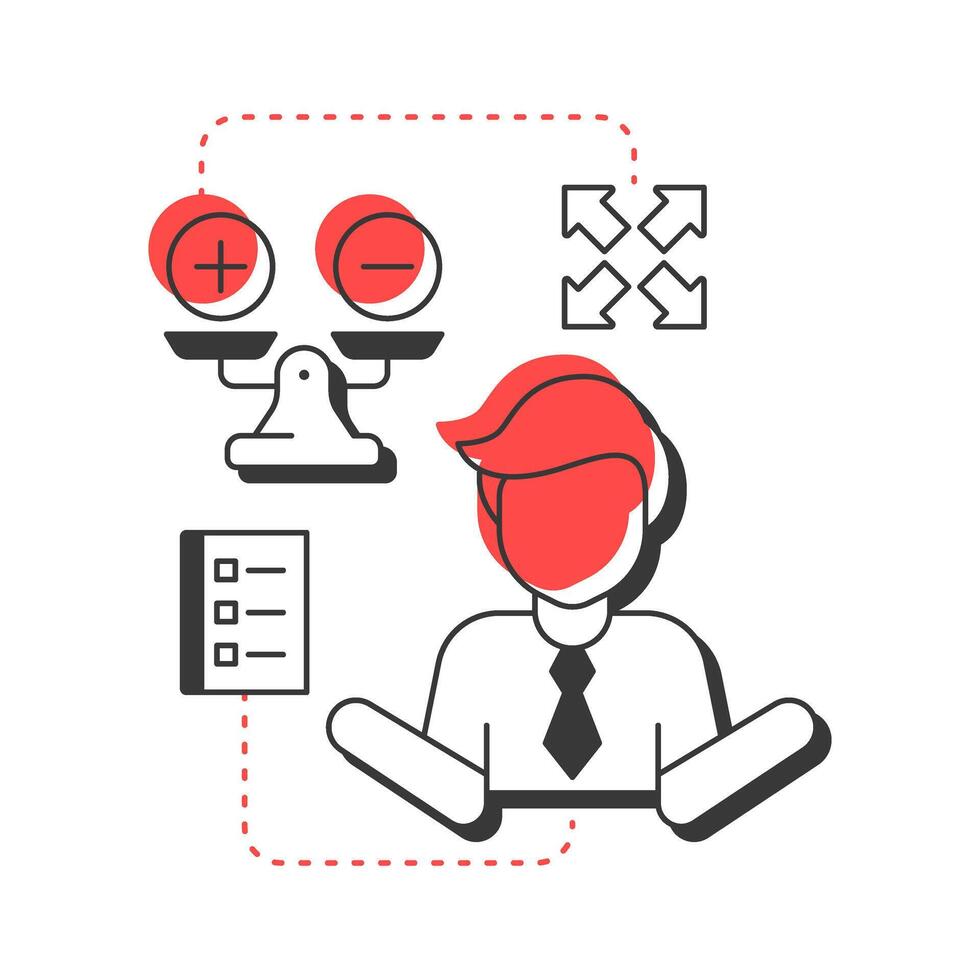 Bargaining modern linear concept icon. Try to regain control. Five stages of grief. Organizational change management. Flat outline elements connected with dotted lines. Creative visual. Easy to edit vector