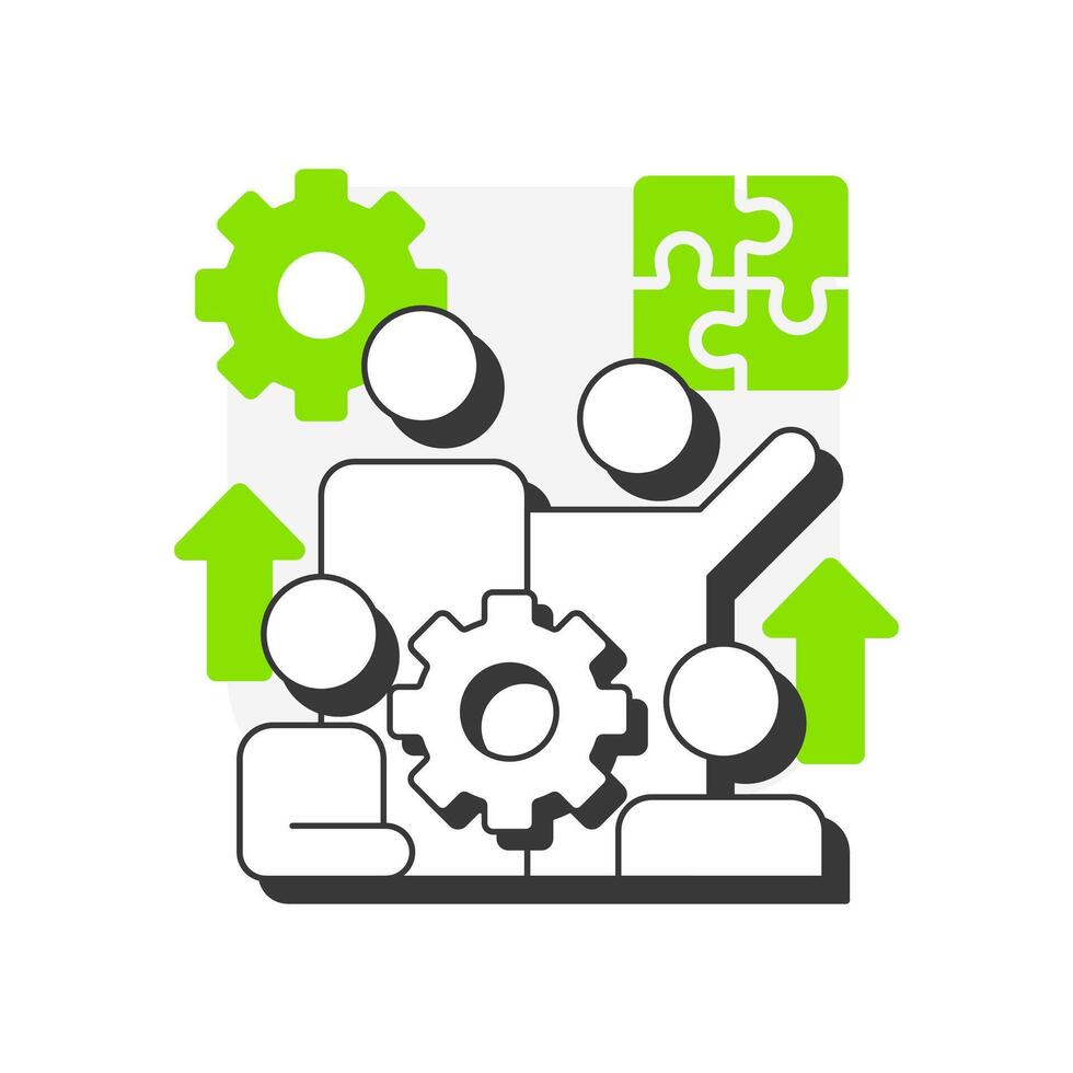 People flat outline concept icon. Individuals interaction within organization. Nadler Tushman congruence framework. Modern line illustration with green glyphs. Conceptual visual. Easy to edit vector