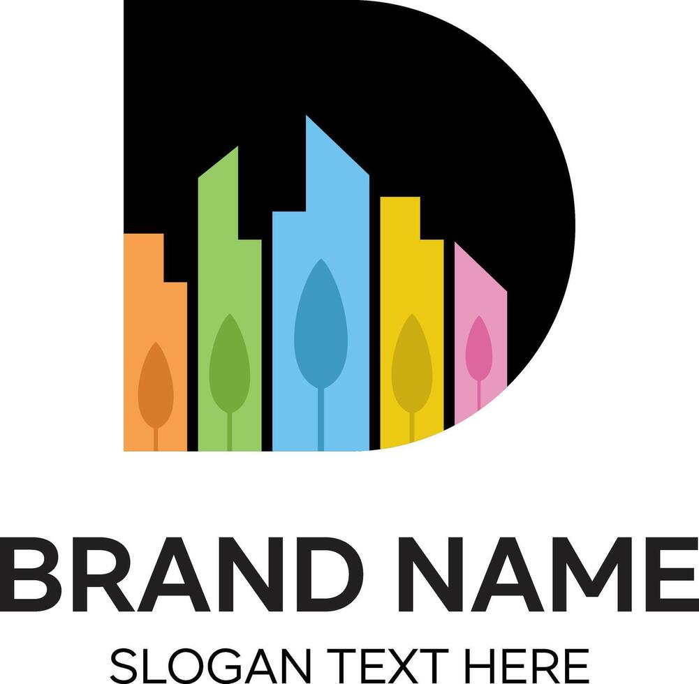 initial d with apartment modern logo design vector