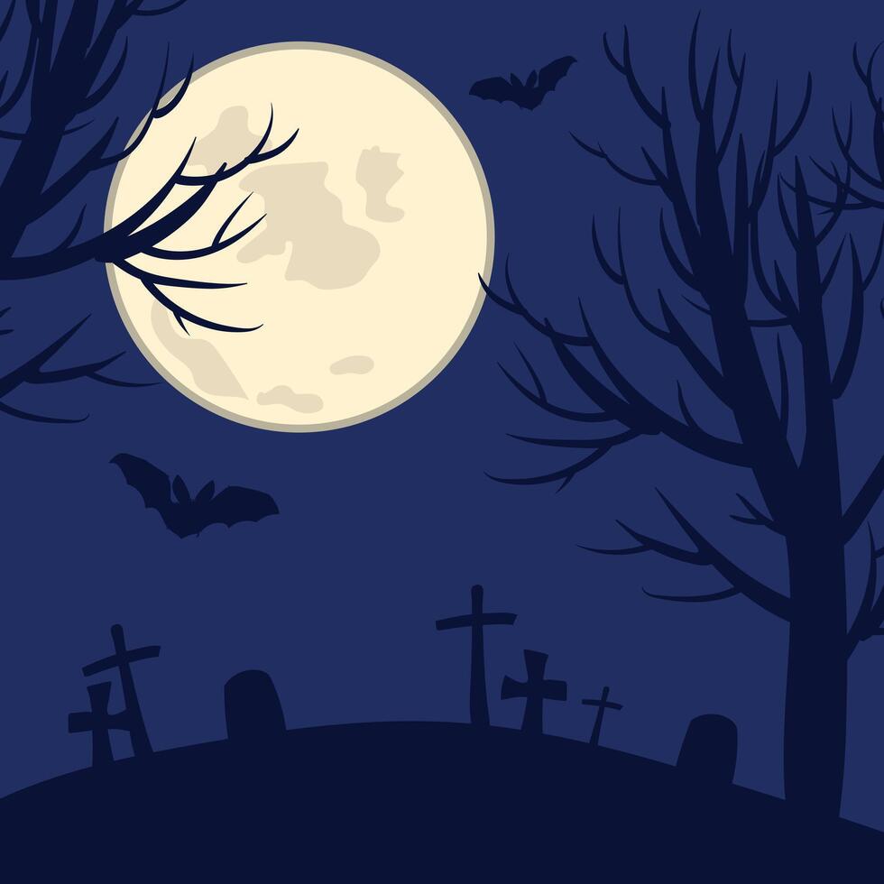 Gothic cemetery scene. Night landscape with tombstones and crosses on the moon background. illustration for Halloween invitation design vector