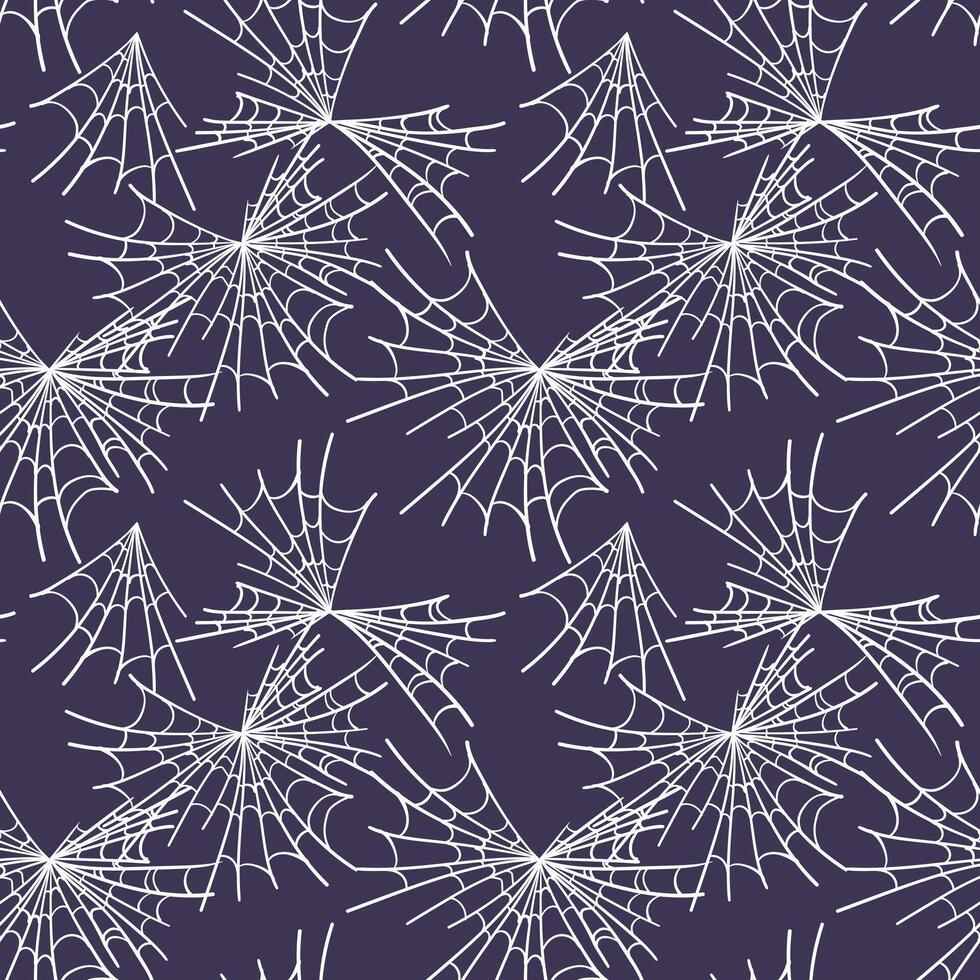 Minimalistic spider web background on dark background. seamless pattern for Halloween. Spider web in sketch technique. vector