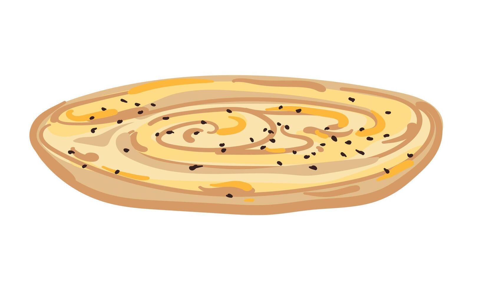 Khubz mulawah or rashush is flatbread baked in a traditional tanoura in Yemeni cuisine. Arabic bread, malawach, similar to flatbread or pitta. Traditional flatbread for peoples of Asia, Africa vector