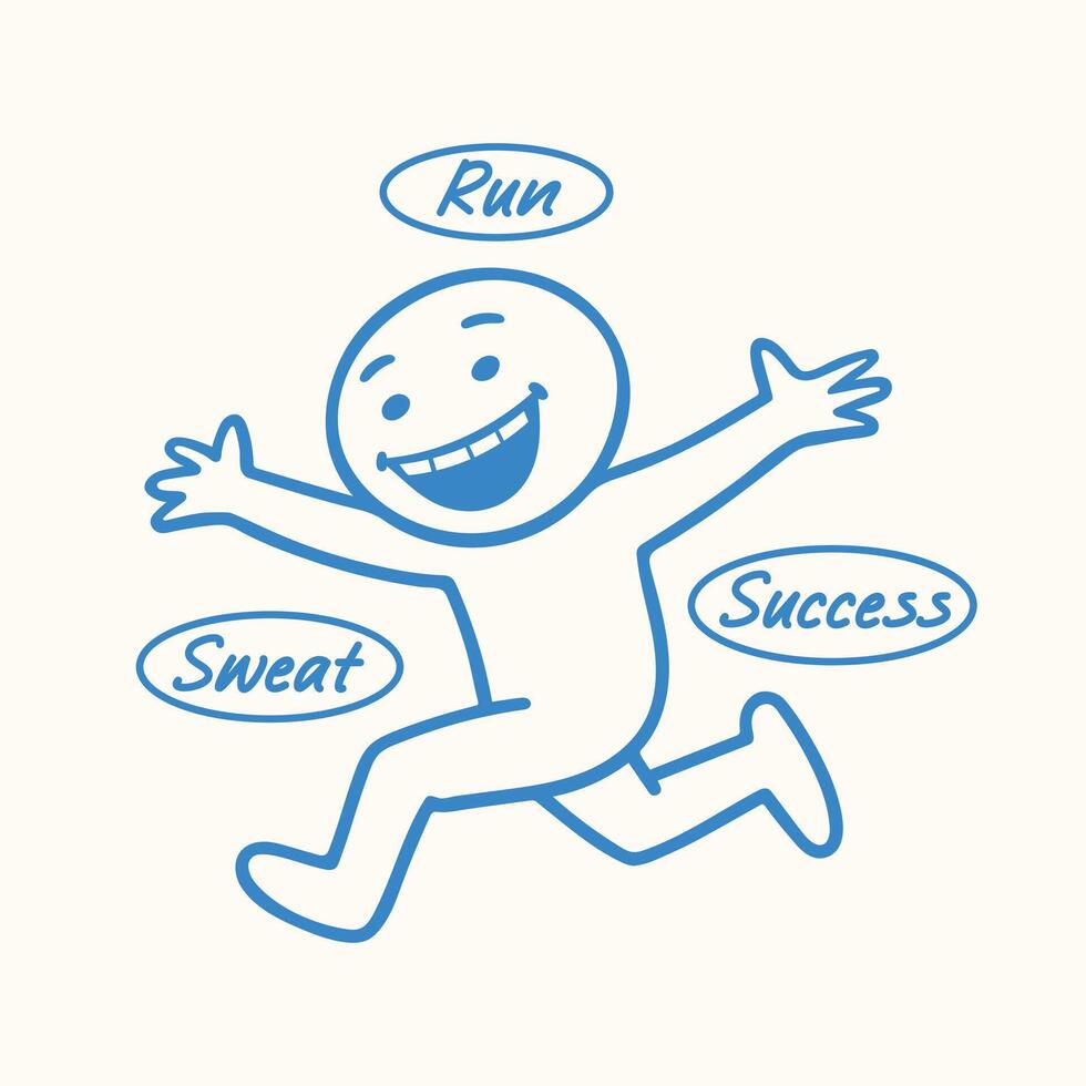 Happy runner cartoon with run sweat success motivation quote t shirt design vector