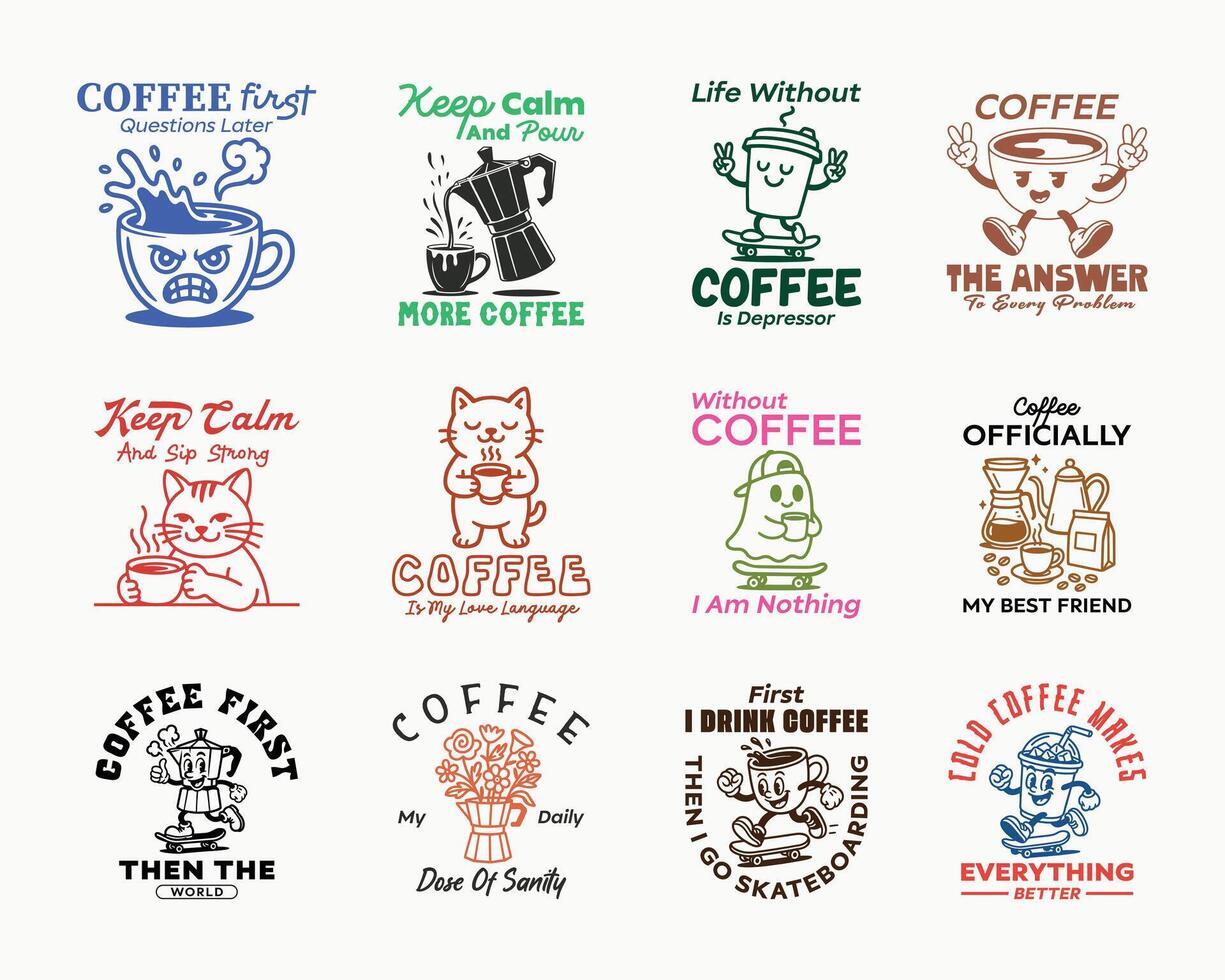 Funny coffee quote with cute characters. Coffee lover t shirt, poster, coffee print designs vector