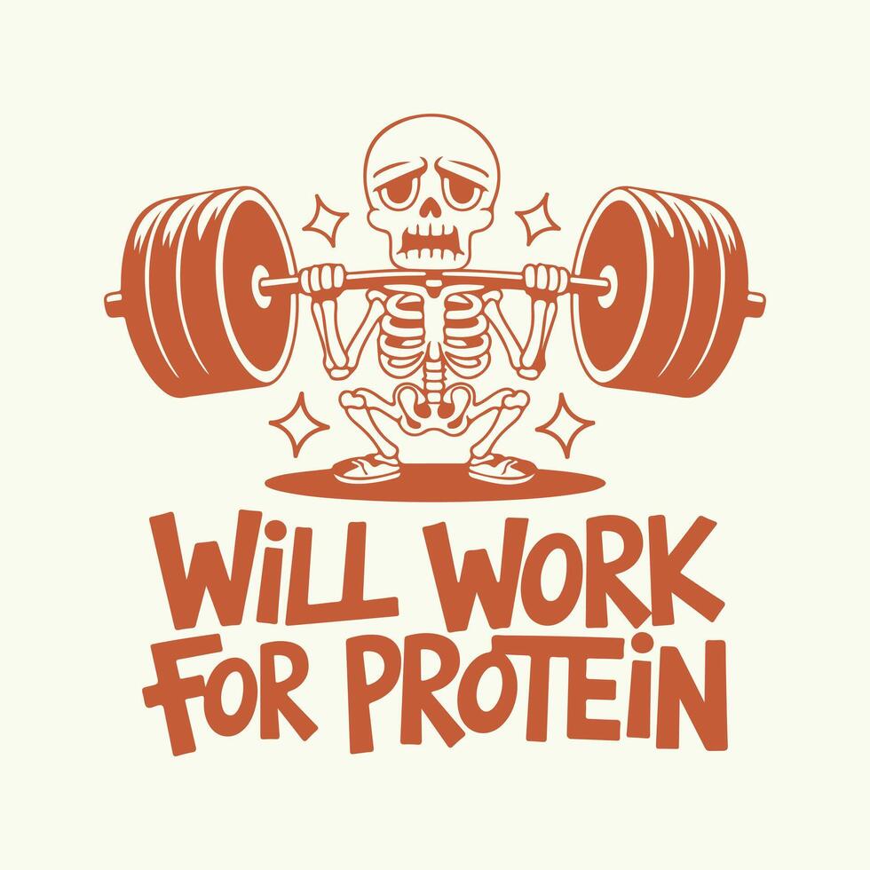 Funny gym skeleton lifting weights design. Fitness and bodybuilding lovers t shirt design vector