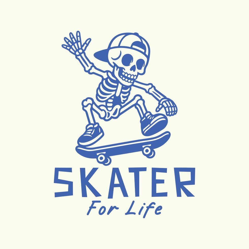 Skater skeleton, streetwear and skateboarding lover t shirt design vector