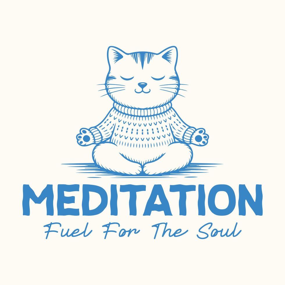Cute meditation cat for mindfulness and relaxation t shirt design vector