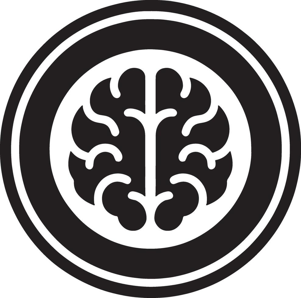 A black and white logo of a brain in a circle vector
