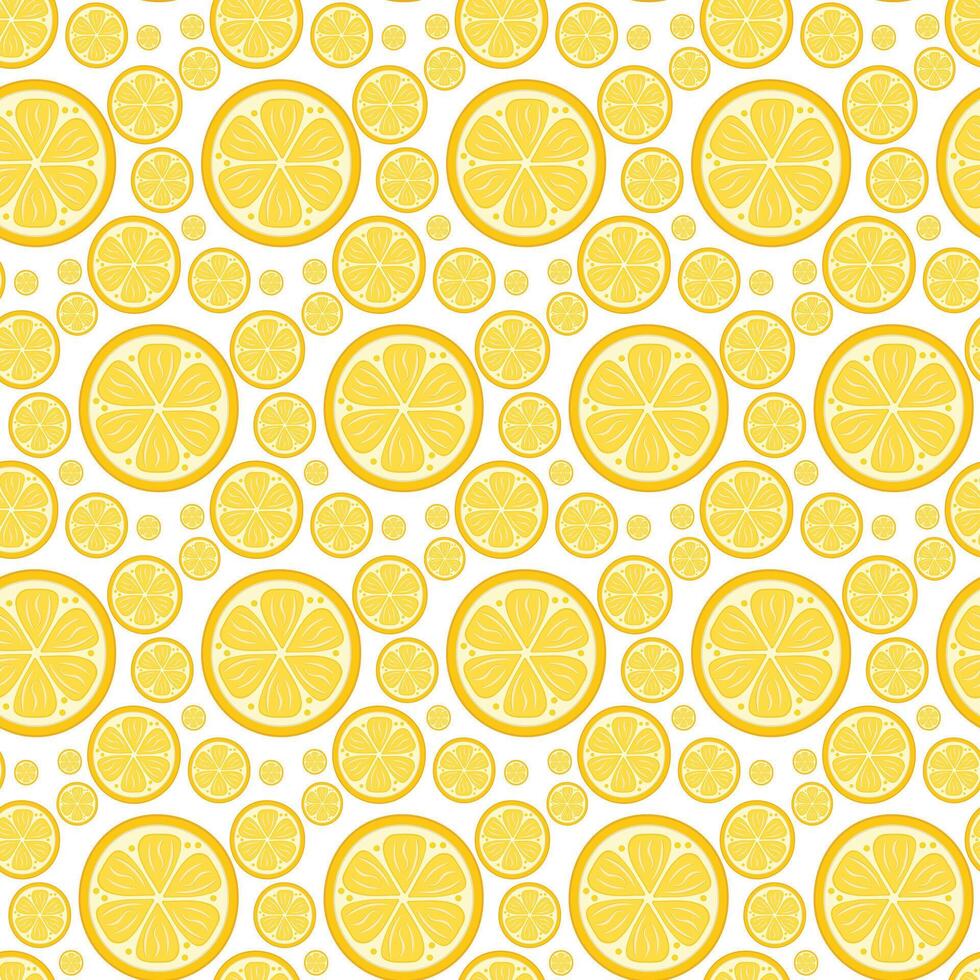 Lemon slice seamless pattern. Fresh citrus fruit healthy summer drink background vector