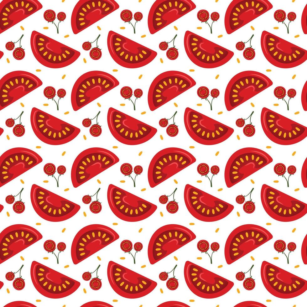 Vegetable tomato slice design. Kitchen seamless pattern with fresh food background vector