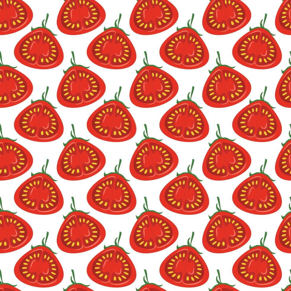 Cartoon cute tomato seamless pattern. Fresh organic vegetable food background vector