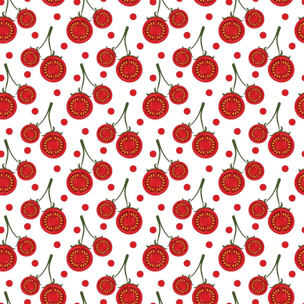 Fresh tomato pattern. Organic kitchen food vegetable seamless background vector